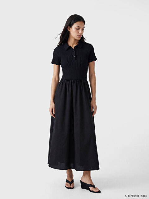 LCW Vision Polo Yaka Belden Oturtmalı Elbise