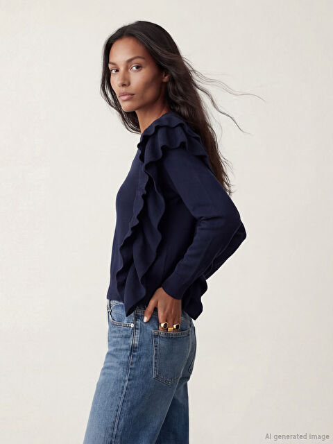 LCW Vision Bisiklet Yaka Fırfır Detaylı Kadın Triko Kazak - S6ON28Z8-LGS