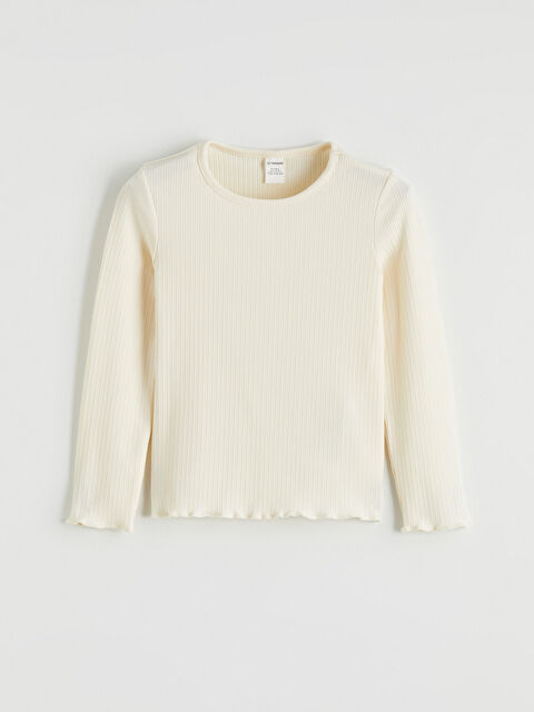 LCW Kids Bisiklet Yaka Fitilli Fırfırlı Kız Çocuk Tişört - S6E518Z1-FES