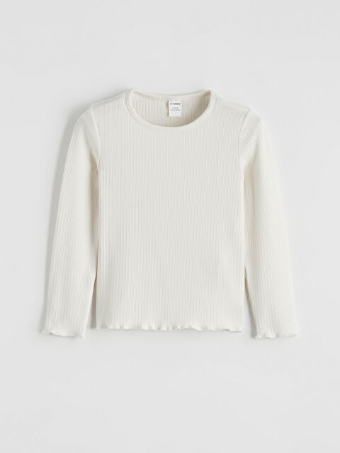 LCW Kids Bisiklet Yaka Fitilli Fırfırlı Kız Çocuk Tişört