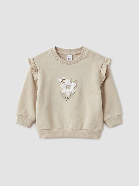 LCW baby Bisiklet Yaka Çiçek Aplikeli Kız Bebek Sweatshirt - S6F524Z1-G1Y
