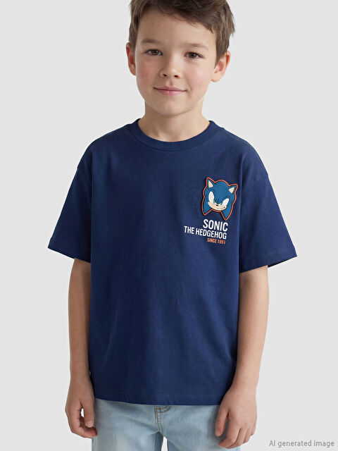 LCW Kids Bisiklet Yaka Sonic Baskılı Erkek Çocuk Tişört