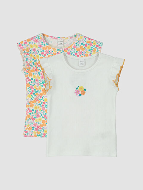 LCW Kids Bisiklet Yaka Baskılı Kız Çocuk Atlet 2'li