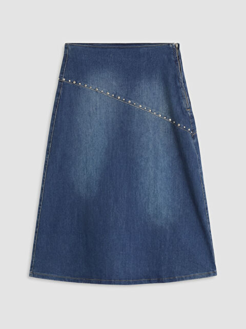 Natuvera Beli Fermuarlı Taşlı A Kesim Jean Etek - S6D532Z8-YZA