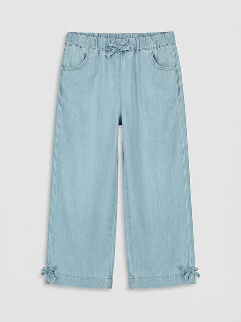 LCW Kids Beli Lastikli Fiyonklu Kız Çocuk Jean Pantolon