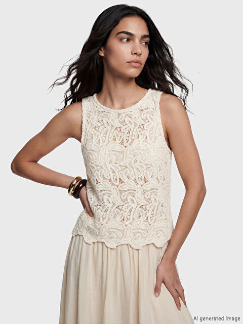 LCW Vision Bisiklet Yaka Dantelli Bluz