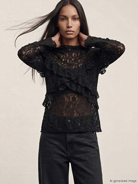 LCW Vision Dik Yaka Fırfırlı Dantelli Bluz - S6ON33Z8-CVL