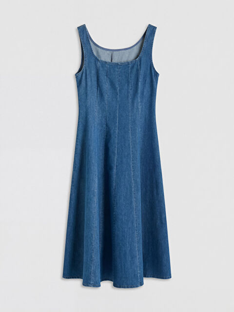 LCWAIKIKI Classic Kare Yaka Kloş Jean Elbise