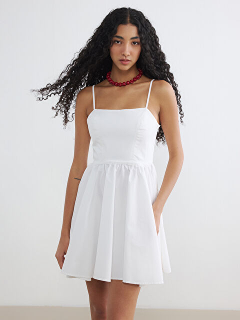 XSIDE İp Askılı Belden Oturtmalı Poplin Mini Elbise