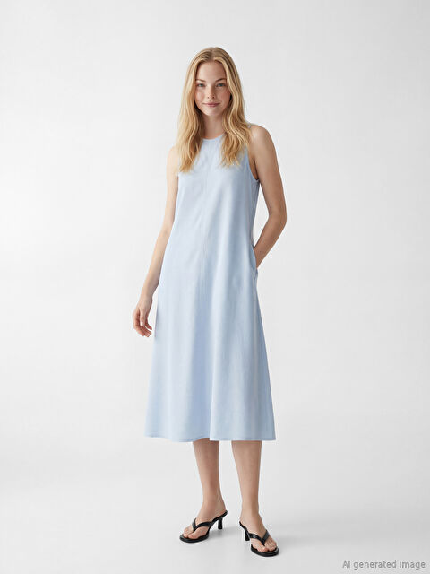 XSIDE Bisiklet Yaka Keten Karışımlı Elbise