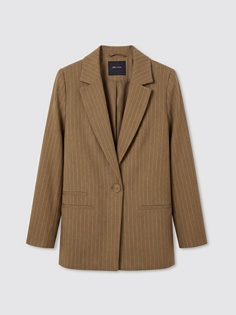 LCW Vision Çizgili Keten Karışımlı Kadın Blazer Ceket - S6C561Z8-LEW