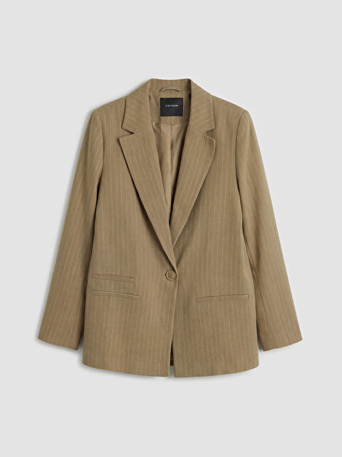 LCW Vision Çizgili Keten Karışımlı Kadın Blazer Ceket	 - S6C561Z8-LGE
