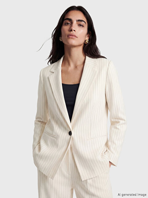 LCW Vision Çizgili Keten Karışımlı Kadın Blazer Ceket	 - S6C561Z8-ELZ