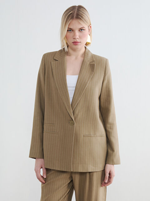 LCW Vision Çizgili Keten Karışımlı Kadın Blazer Ceket	