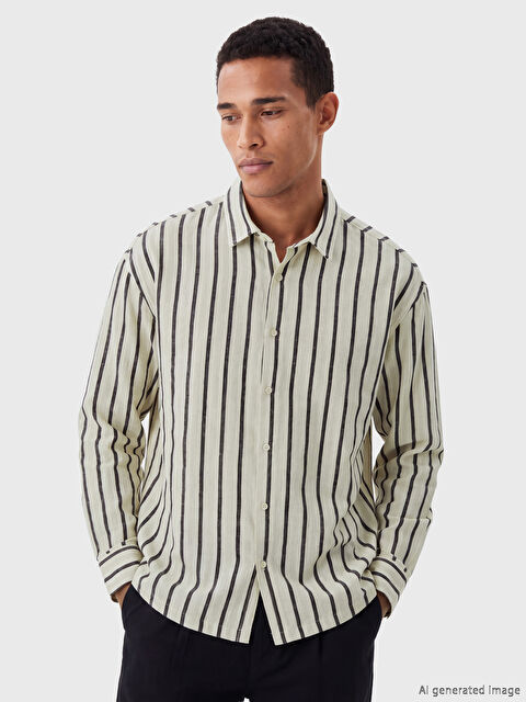 LCW Vision Keten Karışımlı Çizgili Erkek Gömlek