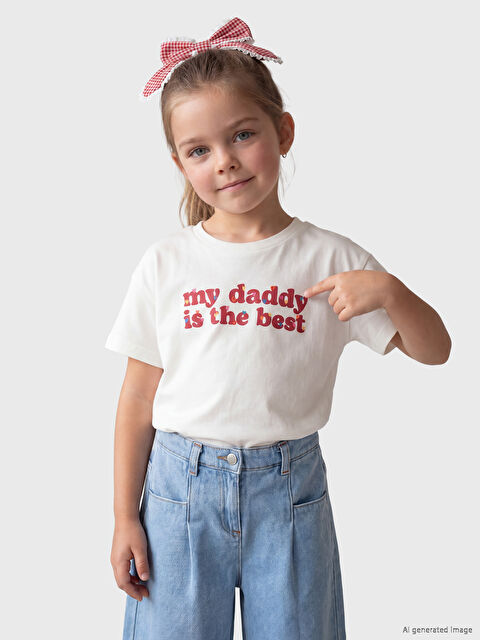 LCW Kids Bisiklet Yaka Baskılı Kız Çocuk Tişört