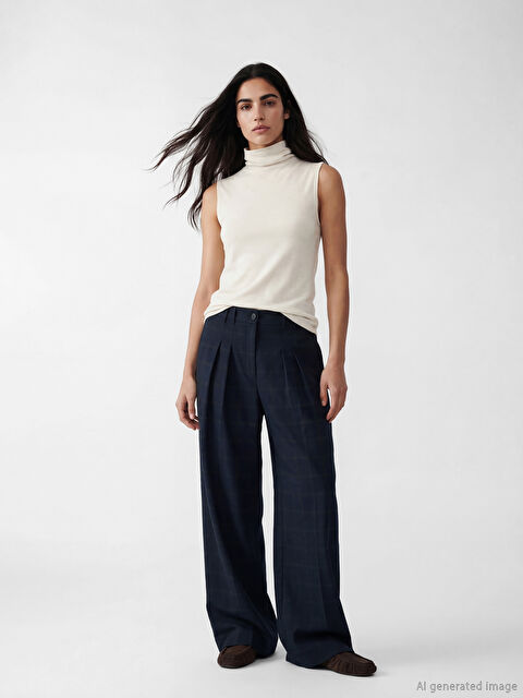 LCW Vision Geniş Paça Pileli Kadın Kumaş Pantolon