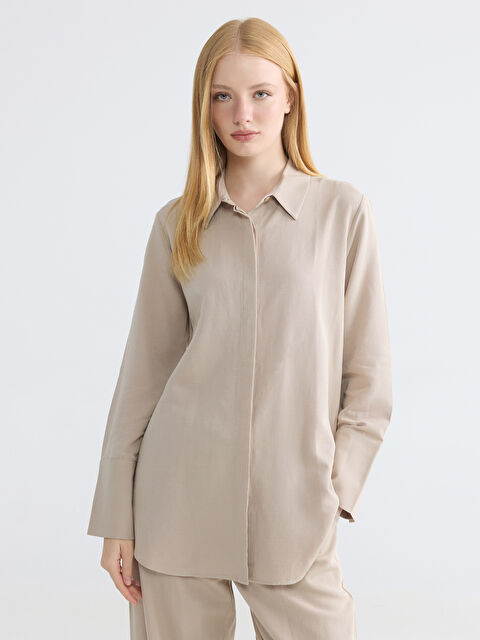 LCW Modest Oversize Keten Karışımlı Kadın Gömlek Tunik