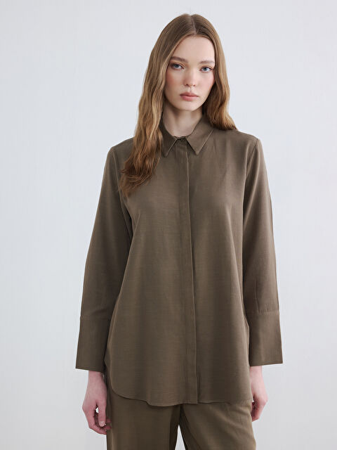 LCW Modest Oversize Keten Karışımlı Kadın Gömlek Tunik