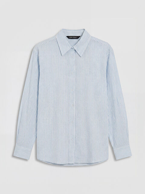 LCW Modest Çizgili Keten Karışımlı Kadın Gömlek