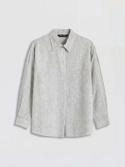 LCW Modest Çizgili Keten Karışımlı Kadın Gömlek