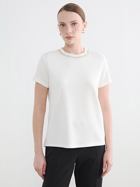 LCW EVERYDAY Bisiklet Yaka Taşlı Kadın Tişört