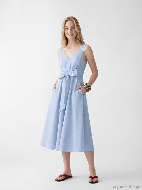 XSIDE Çizgili Fiyonklu Belden Oturtmalı Elbise