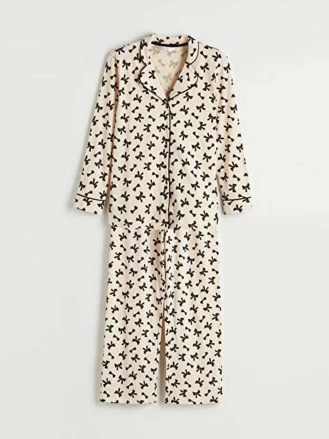 LCW DREAM Gömlek Yaka Fiyonk Baskılı Hamile Pijama Takımı - S6A584Z8-LQB