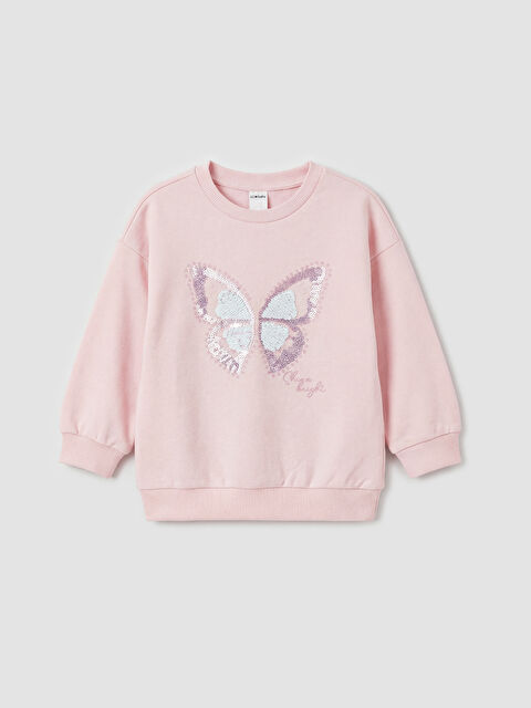LCW Kids Kelebek  Payetli Kız Çocuk Sweatshirt - S6E584Z1-QWN