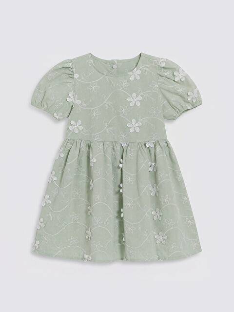 LCW Kids Bisiklet Yaka Çiçek Nakışlı Kız Çocuk Elbise