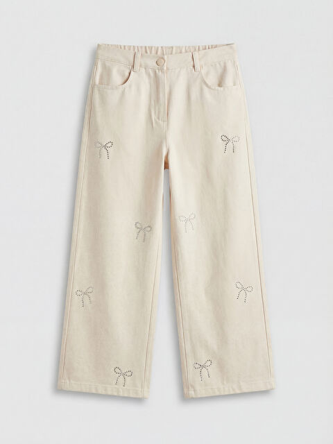 LCW Kids Kız Çocuk Taş İşlemeli Gabardin Pantolon - S6D588Z1-S37