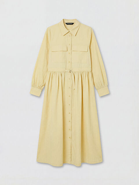 LCW Modest Beli Kemerli Poplin Gömlek Elbise