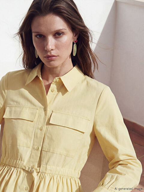 LCW Modest Beli Kemerli Poplin Gömlek Elbise