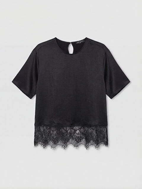 LCW Comfort Bisiklet Yaka Dantel Detaylı Poplin Bluz - S6E594Z8-CVL