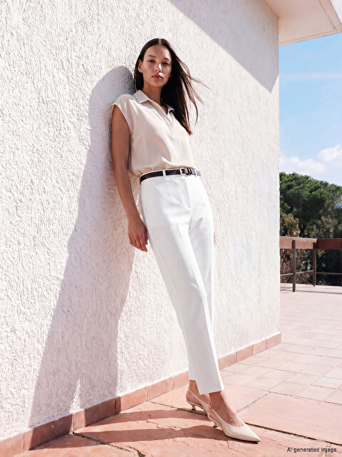 LCWAIKIKI Classic Kemerli Havuç Kesim Kadın Gabardin Pantolon