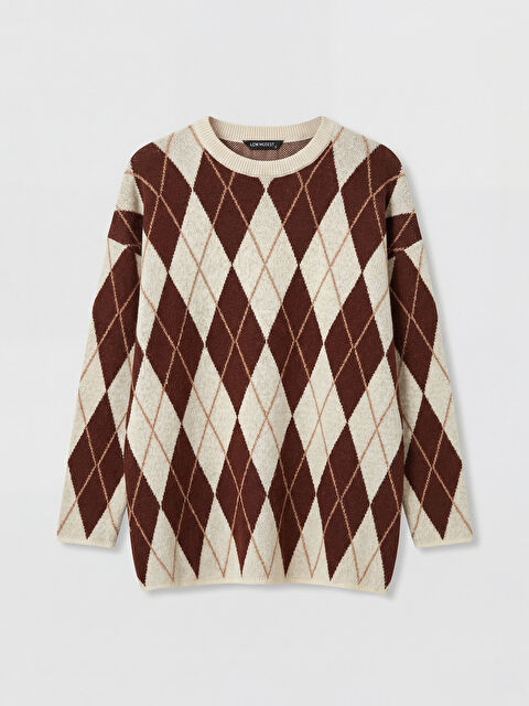 LCW Modest Bisiklet Yaka Baklava Desenli Kadın Triko Kazak - S6D605Z8-MHK