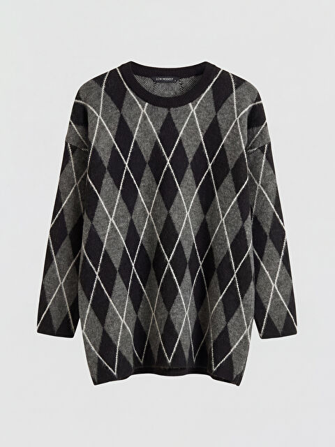 LCW Modest Bisiklet Yaka Baklava Desenli Kadın Triko Kazak - S6D605Z8-MKJ