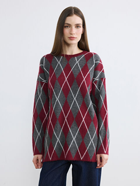 LCW Modest Bisiklet Yaka Baklava Desenli Kadın Triko Kazak - S6D605Z8-MJA