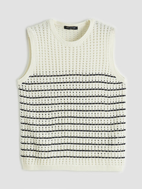 LCW Comfort Bisiklet Yaka Çizgili Kadın Triko Süveter - S6E612Z8-LEG