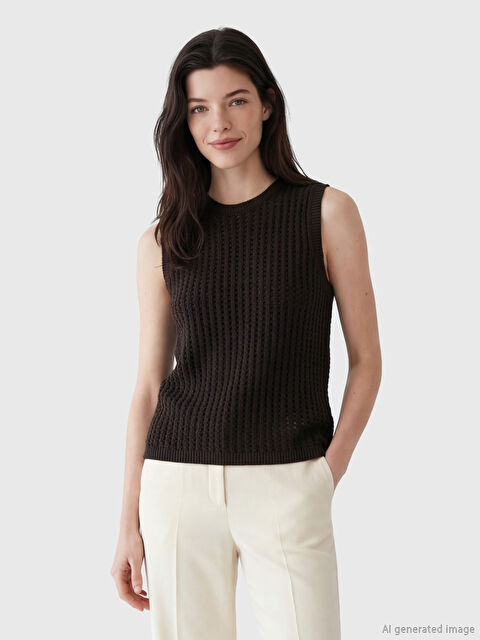 LCW Comfort Bisiklet Yaka Ajurlu Kadın Triko Süveter - S6E612Z8-DJ7