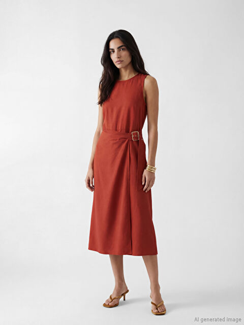 LCW Vision Bisiklet Yaka Kemerli Elbise