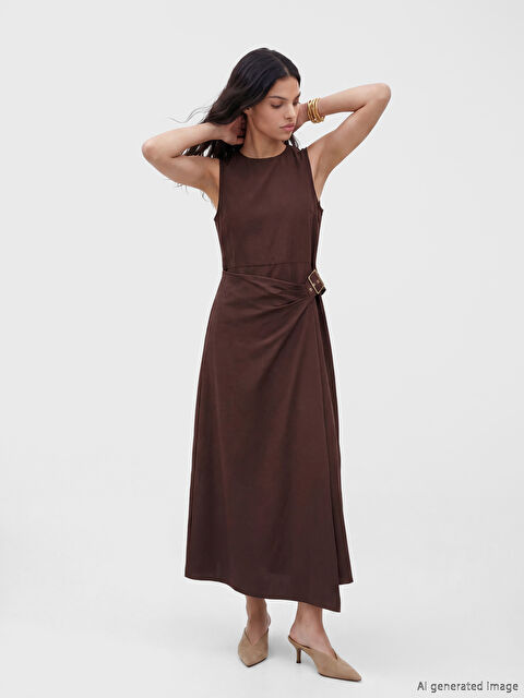 LCW Vision Bisiklet Yaka Kemerli Elbise