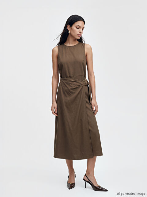 LCW Vision Bisiklet Yaka Kemerli Elbise