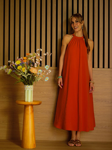 LCW Vision Büzgülü A Kesim Modal Karışımlı Elbise