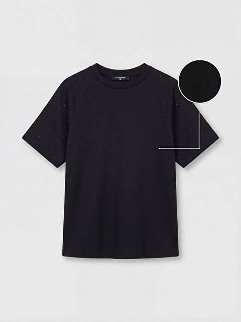 LCW Comfort Bisiklet Yaka Taşlı Soft Touch Kadın Tişört - S6F639Z8-CVL