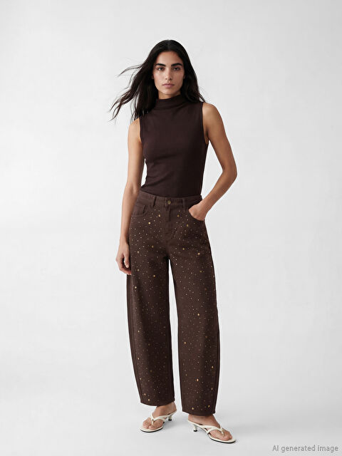 LCW STUDIO Zımba İşlemeli Balloon Fit Kadın Jean Pantolon - S6ON42Z8-CT9