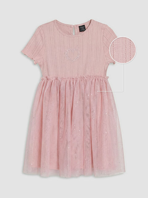 LCW Kids Bisiklet Yaka Tül Detaylı Kız Çocuk Kaşkorse Elbise