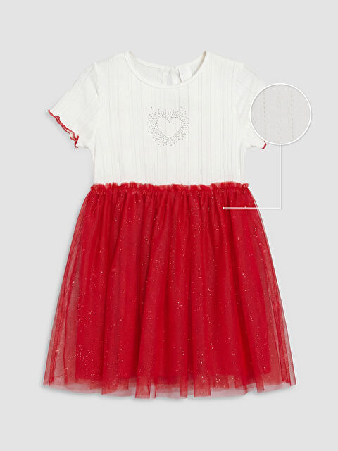 LCW Kids Bisiklet Yaka Taşlı Kız Çocuk Kaşkorse Elbise