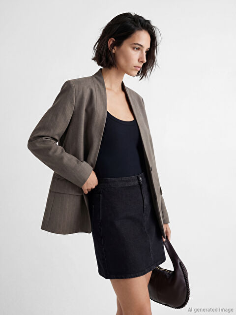 LCW Vision Şal Yaka Çizgili Kadın Blazer Ceket - S6C644Z8-LEW