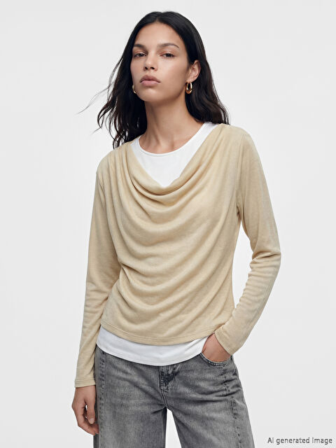 LCW Vision Bisiklet Yaka Büzgülü Bluz